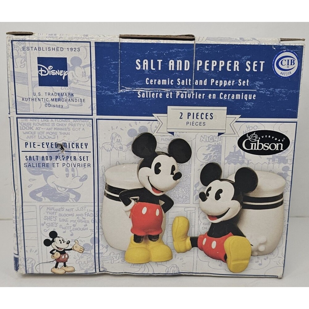 NIB Disney Pie-Eyed Mickey‎ Mouse Salt & Pepper Shaker Set by Gibson 2006